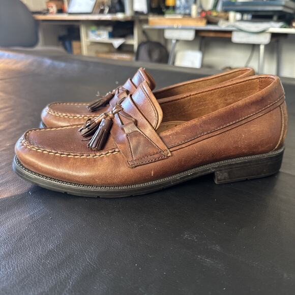 Bass Flex Loafers Men’s 10 Brown Leather Phillips Tassel Comfort Slip-on Y2K BP - Picture 4 of 11